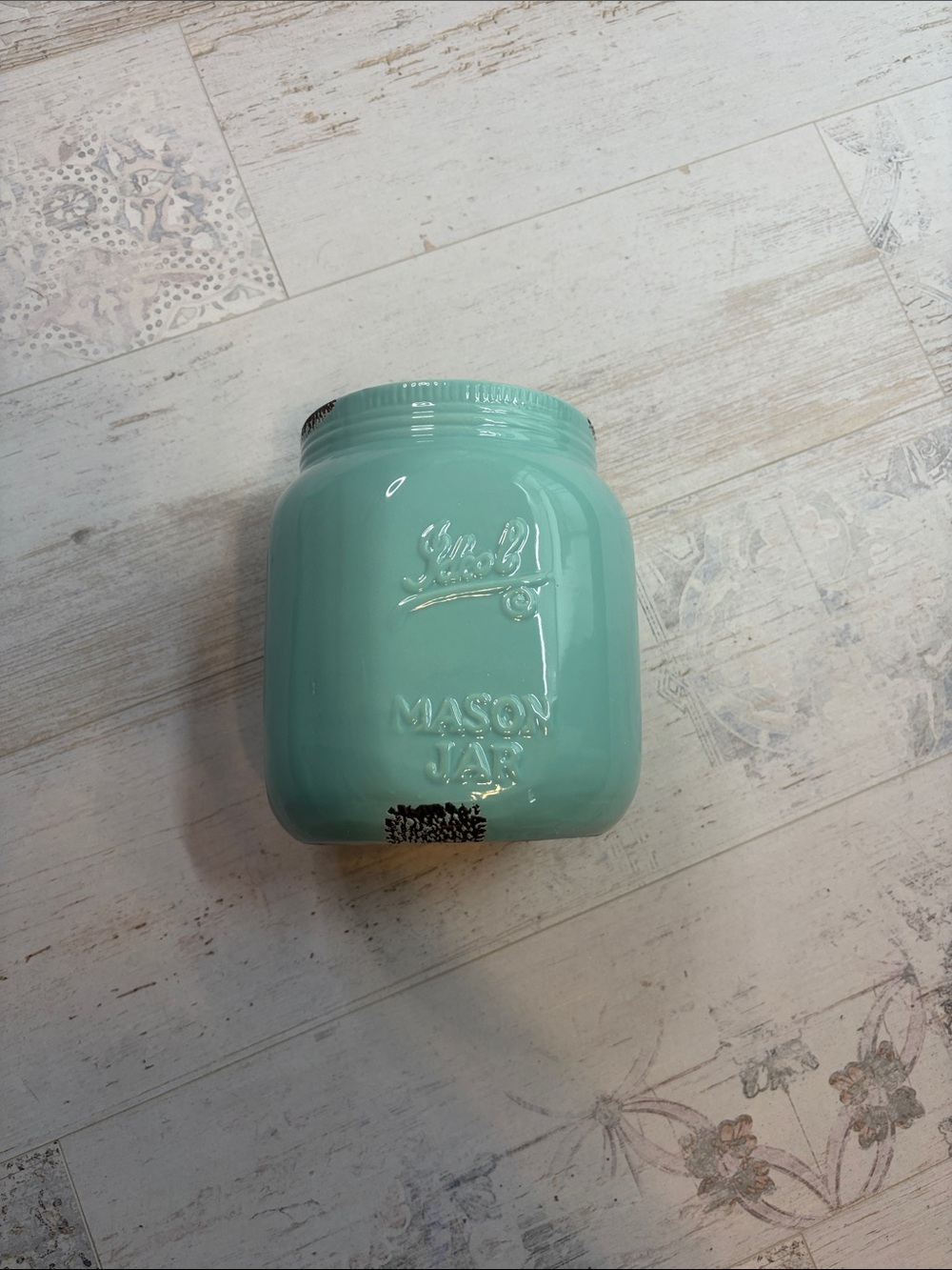 Kitchen Essentials Teal Mason Jar Ceramic Utensil Holder Vase